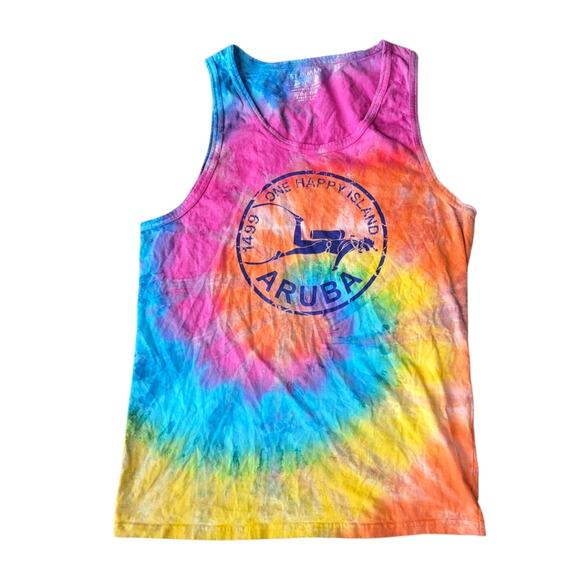 Aruba Mens Tie Dye Turtle Sleeveless Tank Top Large - Picture 1 of 4